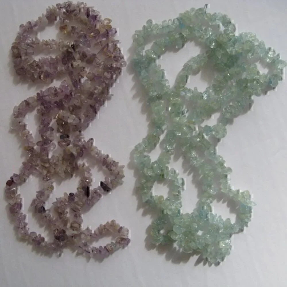 Vtg Amethyst & Aquamarine Chip Nugget Necklace Strand String Gemstone 35